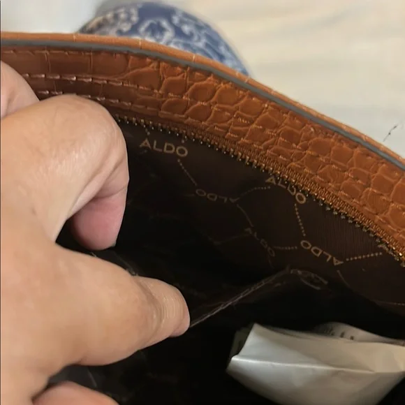 Aldo Brown and Gold Croc Embossed Shoulder Bag - Picture 11 of 11